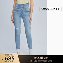 Miss Sixty spring and Autumn high waist tight little feet pants light-colored perforated nine-point jeans female