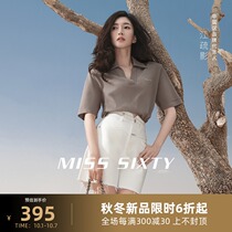 Jiang Shuying the same model] Miss Sixty2021 summer new short sleeve t-shirt women shoulder short V Collar Cotton