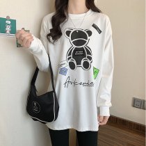 Pregnant autumn suit fashion versatile long-sleeved cotton pregnant T-shirt spring and autumn bear printed top two-piece set