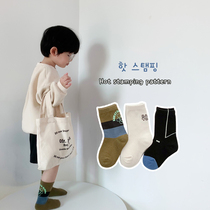 Childrens socks autumn and winter thick cotton hot stamp pattern cotton socks baby in the tube socks breathable spring and autumn style boys socks