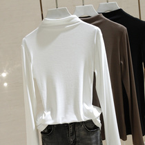 Hong Kong White half high collar black T-shirt female 2021 Autumn New Korean slim slim Joker long sleeve top