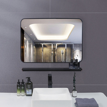 Self-adhesive wall-mounted aluminum alloy frame bathroom mirror wall bathroom mirror non-perforated bathroom mirror with shelf