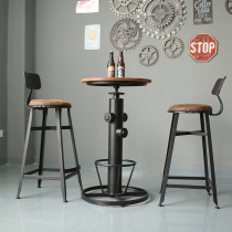 American Wrought iron leisure bar round table Industrial style Retro high foot coffee table and chair combination Solid wood lifting bar table
