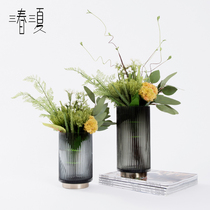 Nordic light luxury simulation green plant glass floral ornaments Modern model tenant hall dining table fake flower ornaments