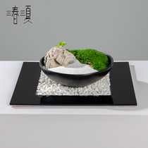 Simulation of moss green planting bonsai new Chinese style Japanese style WAG weather negotiation table tea table Bo ancient shelf tea room decoration decoration