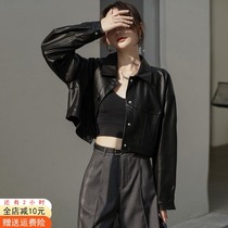 2021 new spring motorcycle clothing leather short jacket womens small black autumn jacket thin net red fashion