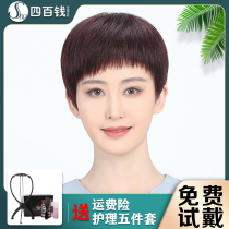 Wig womens short hair full headgear middle-aged and elderly mother short straight hair wig set light and breathable natural hairstyle styling