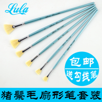 Examination special fan-shaped pen water chalk set pig bristle brush acrylic brush watercolor pen value