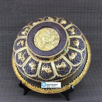 Handmade copper inlaid gemstone large wooden bowl in Nepal