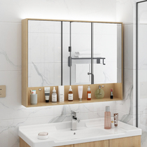  Log color bathroom mirror cabinet Separate wall-mounted bathroom mirror cabinet with shelf light Toilet mirror box toilet