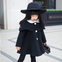 2022 Spring New Girls Double Velvet Coat Kids Mid-Length Vintage Little Fragrance Woolen Tweed Cloak Jacket