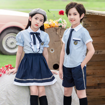 2021 Kindergarten garden clothes summer clothes British style childrens sports class clothes Primary school summer school uniform suit college style