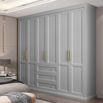 American solid wood wardrobe simple modern wooden storage cabinet light luxury bedroom overall flat gray wardrobe customization
