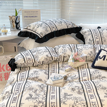 Foreign air France style retro Van Elegant Flowers Pure Cotton Four Pieces Black Big Lace Full Cotton Quilts to Skin Clots