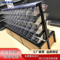 Snack shelf Bulk snack food supermarket commissary convenience store Steel and wood display shelf Bulk biscuit candy rack