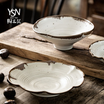 Creative personality handmade Japanese rough pottery salad bowl noodle bowl retro lace fruit plate snack plate Jingdezhen