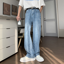 Huanun Summer Jeans Boys Straight Barrel Loose Ins 100 lap port Wind Pants for old Korean version of Tide Cards Long Pants