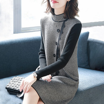 Middle-aged womens middle-aged mother dress autumn and winter new long-sleeved wide-sleeved wife sweater female dress thickened