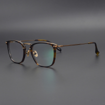 Light luxury tortoise color handmade plate in gold pure titanium box literature and art fan youth myopia glasses frame men and women tide