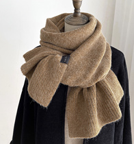 Japanese solid color wool knitted khaki scarf female winter couple thick warm scarf to give boyfriend gift