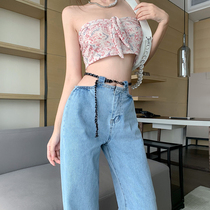 Korean version of the high waist thin wild A-line jeans 2021 summer new wide leg chain high-grade sense straight trousers