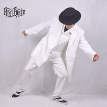  Adult white trousers Vest Suit Suit Popping Mechanical Dance Locking Hip-hop dance Hip-hop performance suit