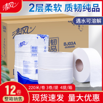 Breeze large roll paper Large plate paper toilet paper toilet paper toilet commercial full box paper towel 2 layers 12 rolls 220 meters BJ03A