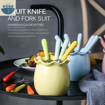 Creative cute stainless steel fruit fork set household dessert fork fruit sign ceramic small fork children snack fork