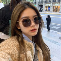 Korean version ins fashion street shot fashion brown sunglasses womens big frame round face thin net red polarized square sunglasses
