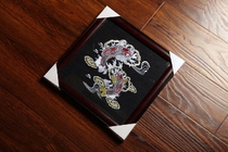 Cowboy wind pure hand inlaid wooden frame painting Japanese double carp embroidered denim hanging painting
