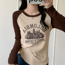 Positive shoulder long sleeve hot mom style going out breastfeeding self-cultivation t-shirt spring and autumn American retro cotton postpartum breastfeeding top tide