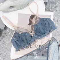 Underwear womens thin summer big chest display small bra large size gathered adjustment type sub-milk anti-sagging confusion bra