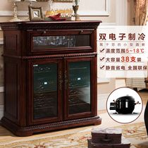Jinzhuang wine cabinet Solid wood double door refrigerator Household fresh refrigerator European constant temperature and humidity cigar cabinet Small ice bar