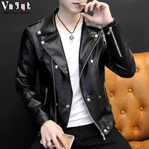 Mens personality trend brand motorcycle leather clothing 2021 spring new trend leather jacket handsome mens slim jacket men
