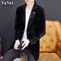 Spring and autumn winter long trench coat men Korean version trend slim velvet coat coat handsome warm and thick winter clothes