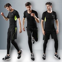 New spring and summer fitness suit four-piece fitness sports suit mens outdoor running clothing slim quick-drying clothes wholesale