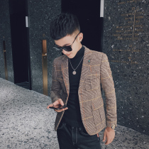 New woolen suit autumn and winter woolen short plaid slim jacket Net Red Tide brand mens small suit jacket