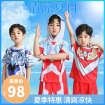 Ultraman clothes Boy suit Boy summer thin childrens short-sleeved handsome sports two-piece set quick-drying tide