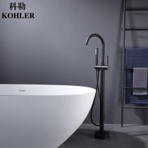 All Copper Black hot and cold floor-standing bathtub faucet cylinder side vertical independent wooden barrel column basin wall connected shower shower