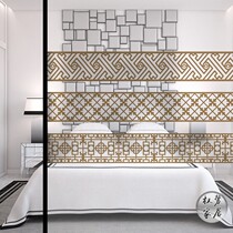 New Chinese style retro imitation wood lattice anti-collision strip glass film waist line window sliding door frosted window grille sticker