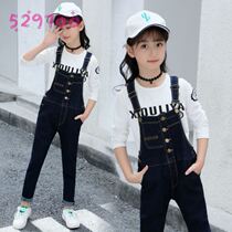 12 Girls denim straps suit 2021 autumn dress 8 foreign-style childrens childrens loose suspenders 9 years old 10