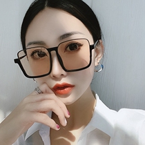 Korean version of ins Net red lower half frame glasses black frame brown sunglasses female Tide Street shooting big frame square big face sun glasses