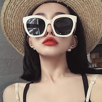 Net red oversized square sunglasses female round face retro white frame Korean polarized sun glasses anti-ultraviolet tide