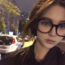 Korean black frame black thick frame glasses female personality retro literary round flat light mirror male tide big face frame