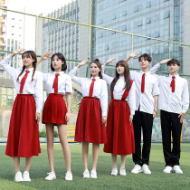 Student class uniform Burgundy strap dress Summer college style uniform Junior high school high school students Korean school uniform performance suit
