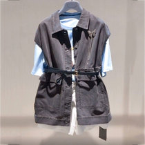 New womens Amash counter 2021 autumn large size sleeveless loose vest denim jacket outside the tide