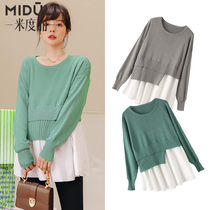 Pregnant women autumn coat autumn fashion pregnant women shirt Spring and Autumn Sweater fake two pieces set knitted base shirt
