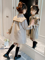 Korean girl windbreaker coat 2021 Spring and Autumn new girl Korean version of the long-term child Net red leisure foreign atmosphere