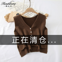 Korean version of short womens retro knitted sweater vest Net red horse clip female outside autumn winter waistcoat spring and autumn
