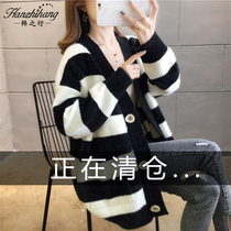 Mink fleece womens sweater jacket early autumn 2022 new European goods knitted cardigan spring and autumn loose outer wear